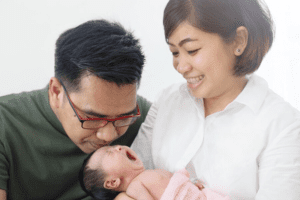 happy family with newborn